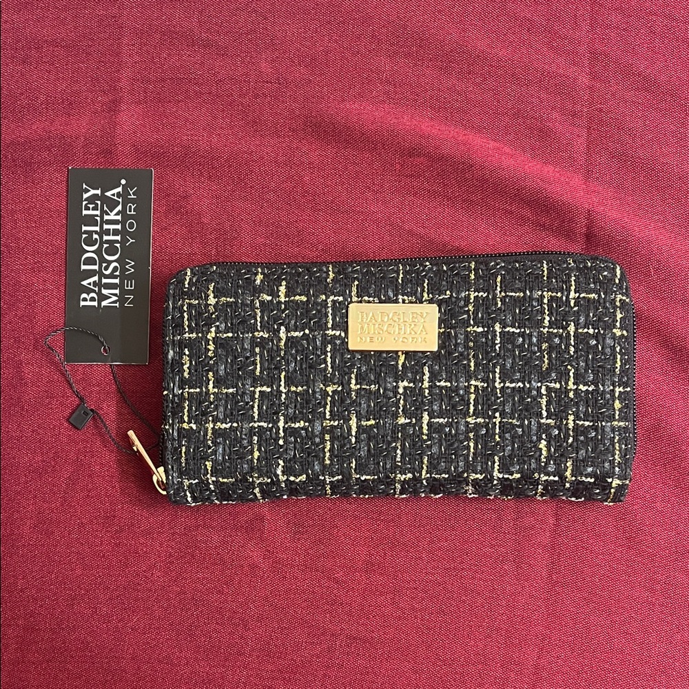 Badgley Mischka Black and Gold Tweed Wallet